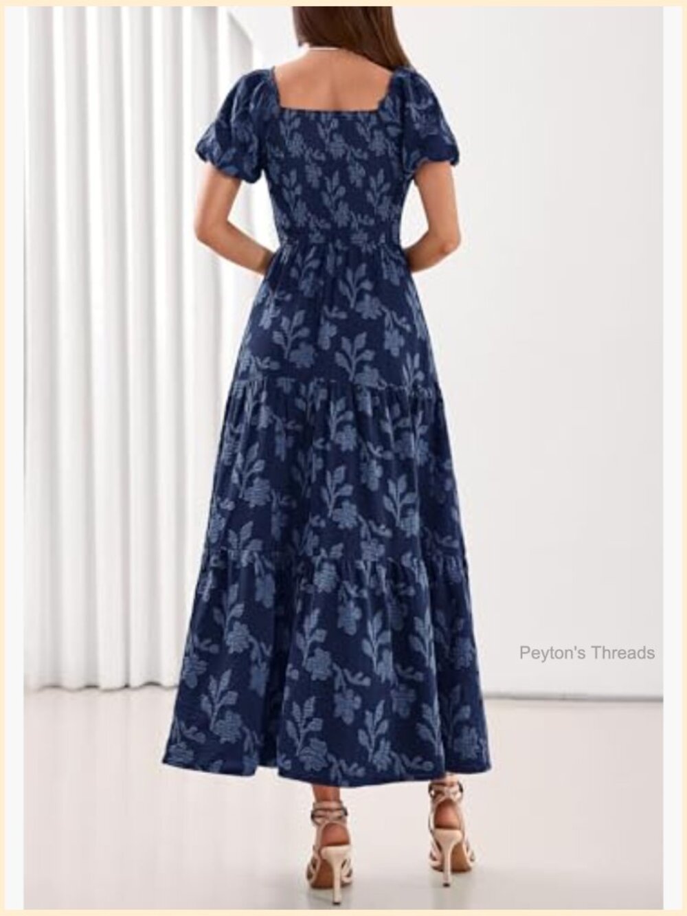 Boho Maxi Dress Floral Short Sleeve Square Neck Smocked Flowy Long Vacation - Picture 4 of 7